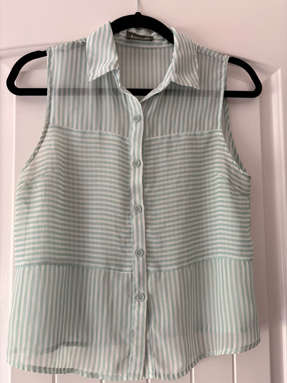 Mauve Mint & White Striped Sleeveless Button-Front Blouse